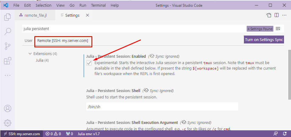 Location of the persistent sessions setting